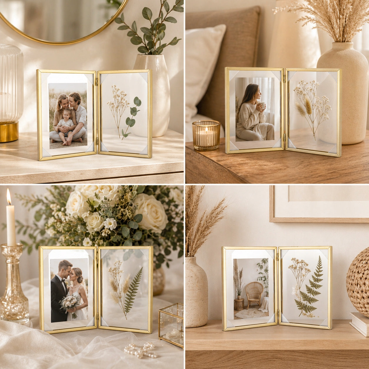 Ramka na Zdjęcie podwójna złota float 13x18cm na 2 zdjęcia glamour