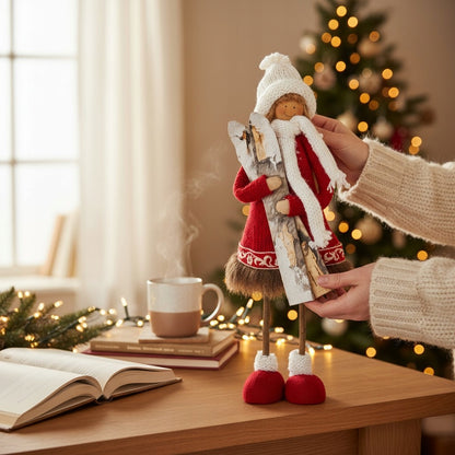 Figurka świąteczna duża 24,5 cm prezent na mikołajki dziewczynka narty