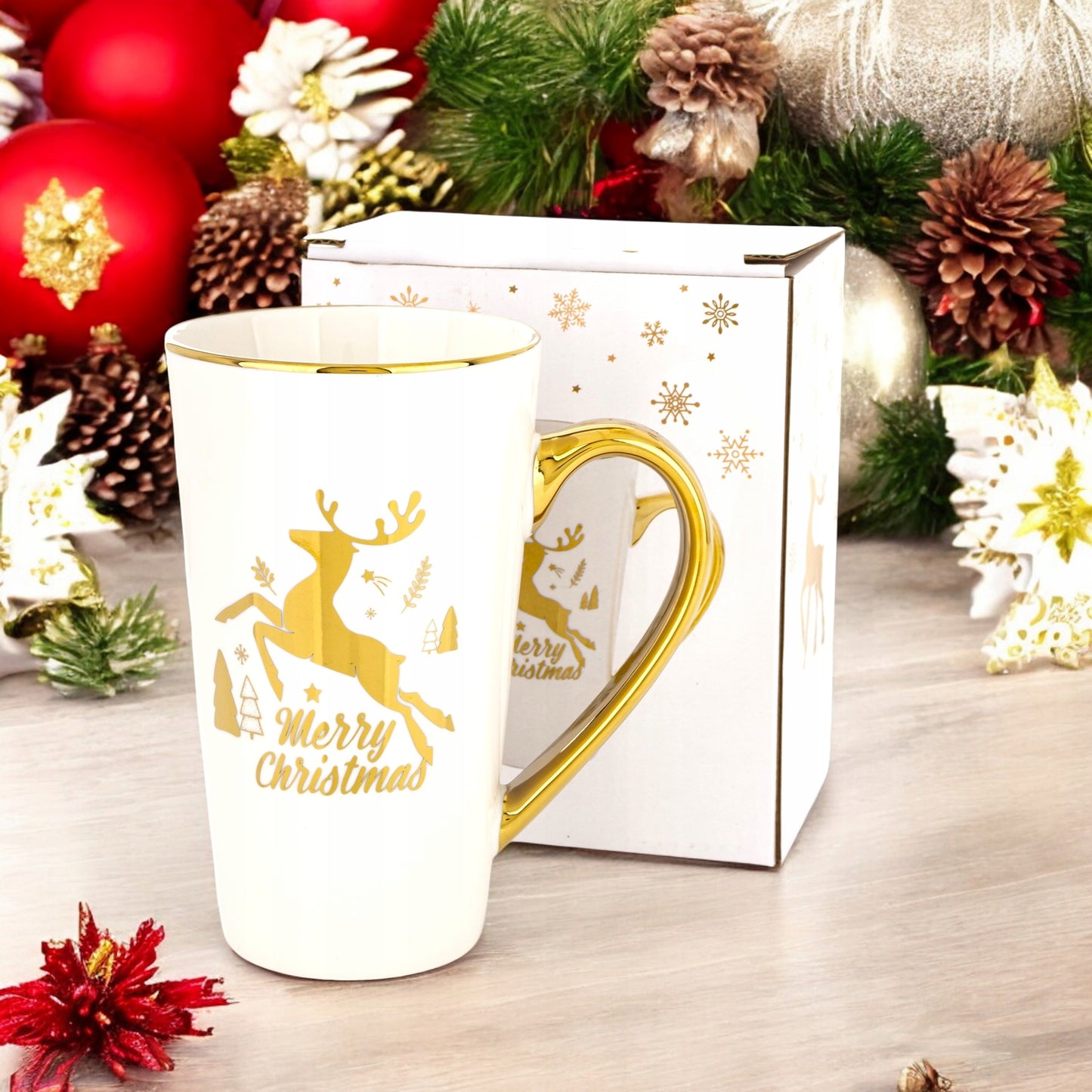 Kubek świąteczny porcelanowy w pudełku 450 ml duży prezent na mikołajki