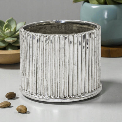 Osłonka ceramiczna srebrna doniczka okrągła średnia 15x16x16