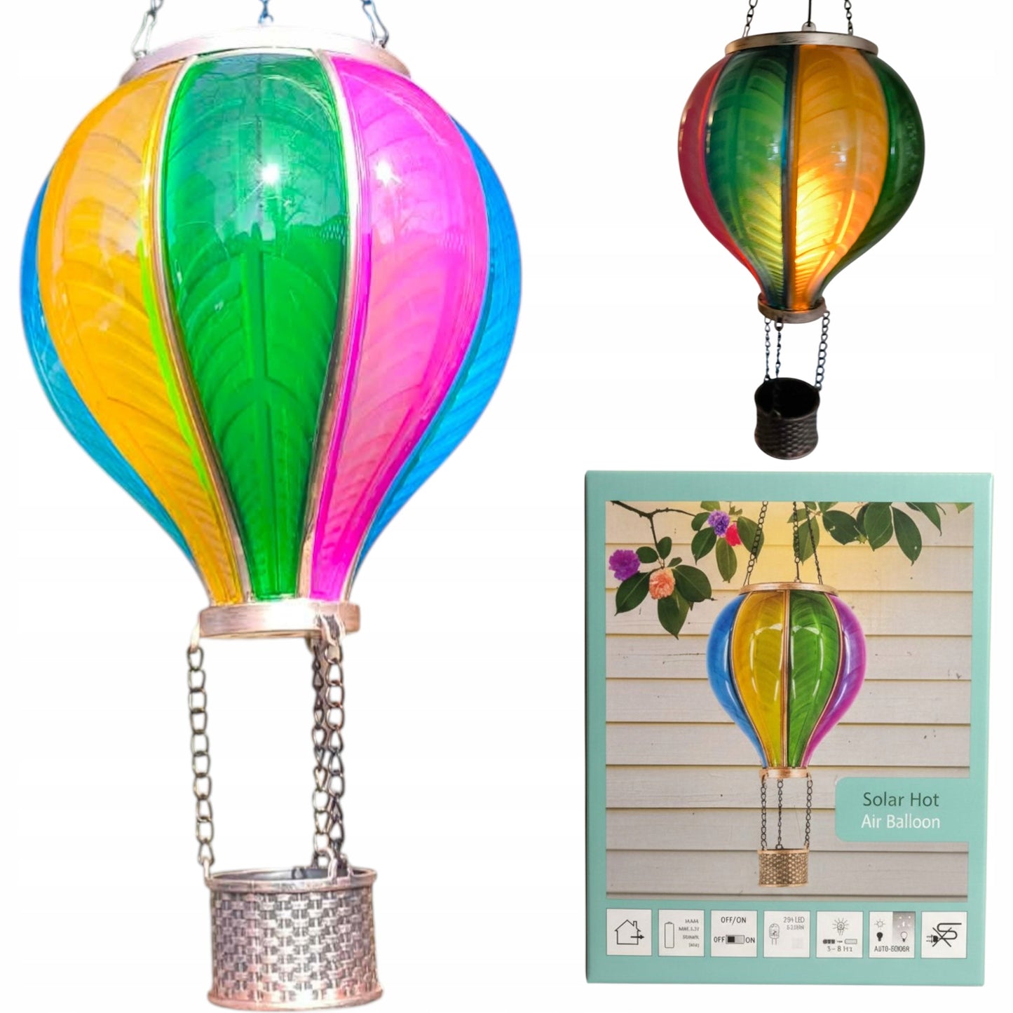 Lampa dekoracyjna solarna balon płomyk led czujnik zmierzchu 19x62 cm