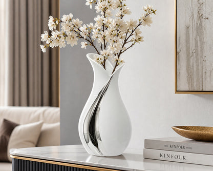Wazon ceramiczny biało-srebrny 30,5 cm glamour modern biały srebrny