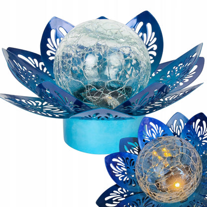 Lampa SOLARNA -kwiat LOTOSU, kolor niebieski Lampion latarenka