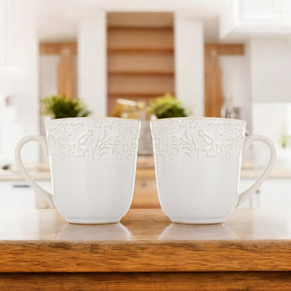 Kubek Sarmatia 400ml kremowy  porcelanowu ecru tłoczony wzór kwiaty