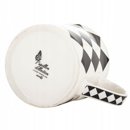 Kubek porcelanowy w pudełku na prezent czarno biały porcelana 380 ml