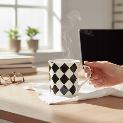 Kubek porcelanowy w pudełku na prezent czarno biały porcelana 380 ml