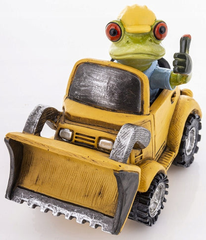 Figurka żaba żabka koparka bobcat koparkowy robotnik dekoracja ozdoba