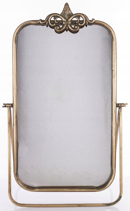 Lustro stojące prostokątne metalowe złote na toaletkę 57 x 37 cm barokowe