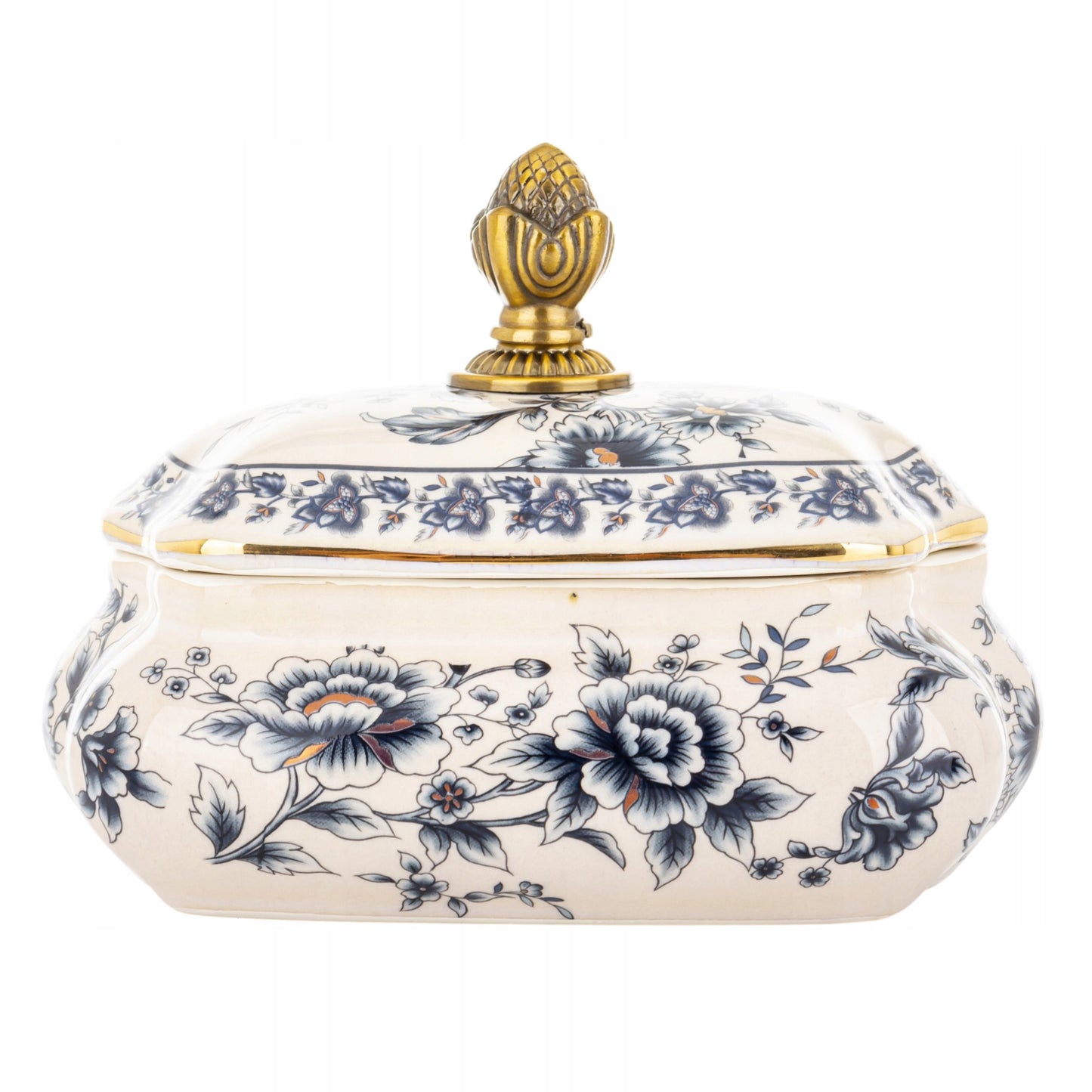 Pojemnik ceramiczny Szkatułka na biżuterię postarzany puzderko retro złoty