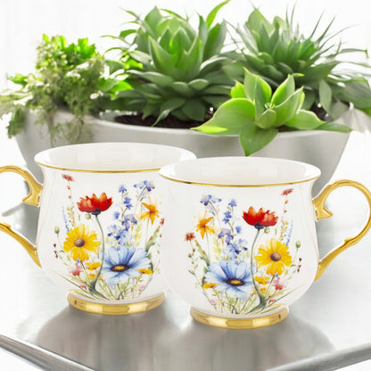 Porcelanowy duży kubek w kwiaty filiżanka do kawy herbaty 450 ml w pudełku