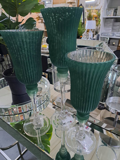 Świecznik matowy szklany butelkowa zieleń 35cm