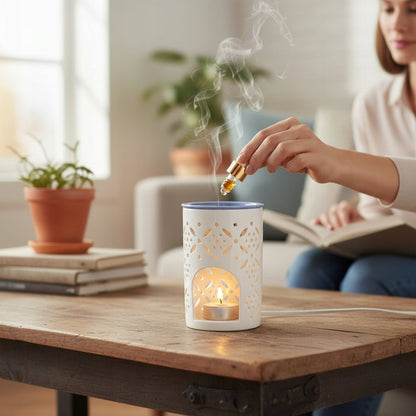 Kominek zapachowy porcelanowy biały podgrzewacz do olejków wosku 13,5 cm