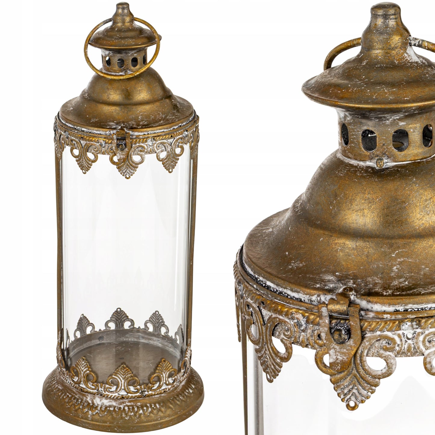 Lampion 45 cm metalowy India House Złoty Metal i Szkło Styl Orientalny