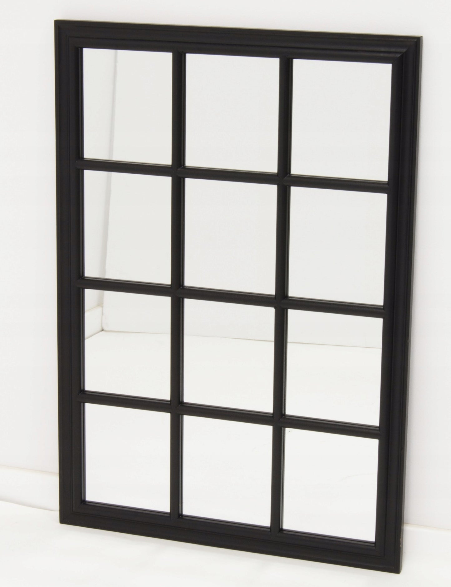 Lustro ścienne prostokątne ze szprosami 100 x 70 cm czarne w stylu okna
