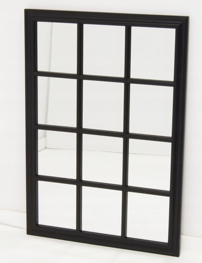 Lustro ścienne prostokątne ze szprosami 100 x 70 cm czarne w stylu okna