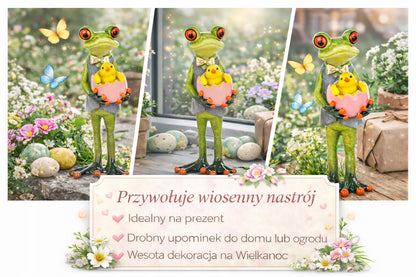 Figurka Żaba Dekoracyjna z Kurczaczkiem Ozdoba do Domu Wielkanocna