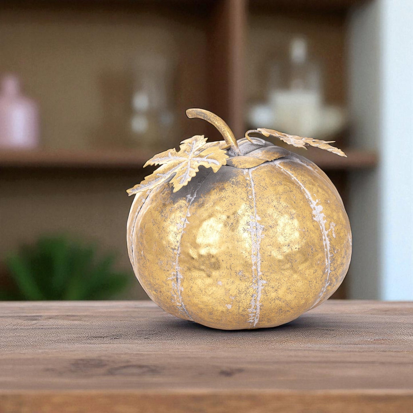 Dekoracja złota dynia metalowa złota ozdobna figurka jesień Halloween