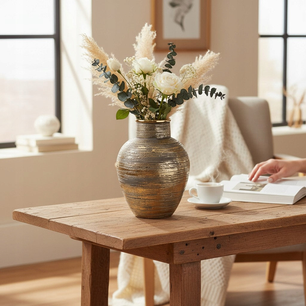 Wazon brązowy złoty ceramika 42cm duży premium efektowny