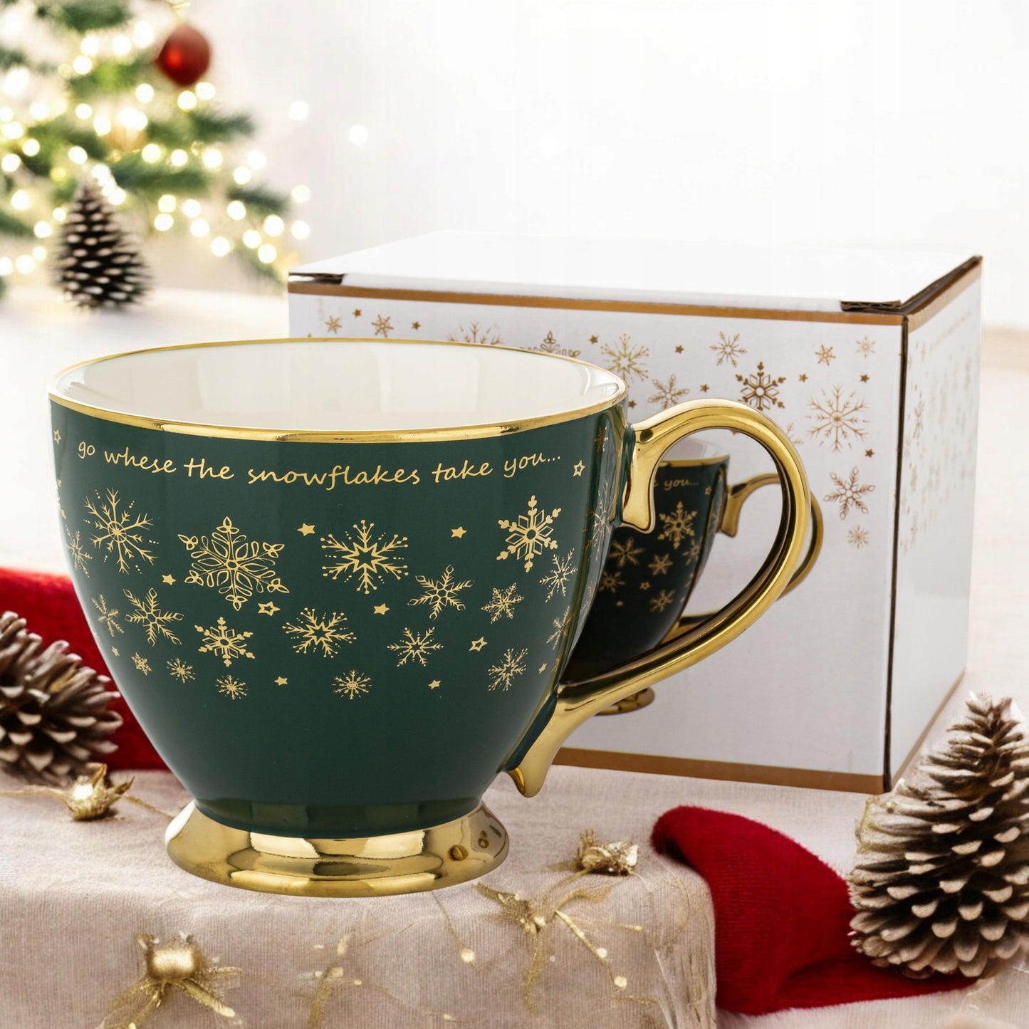 Kubek porcelana 380 ml w pudełku prezent świąteczny duży filiżanka