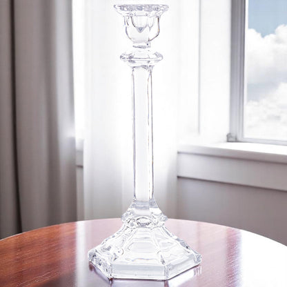 Piękny szklany świecznik 24 cm na świecę stołową kandelabr