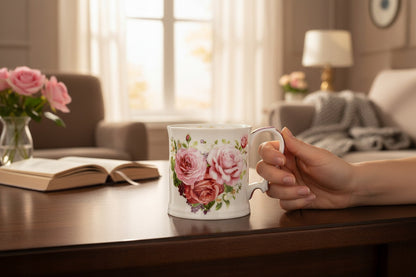 Kubek porcelanowy w róże 360 ml kwiatowy Prezent w pudełku na herbate 360ml