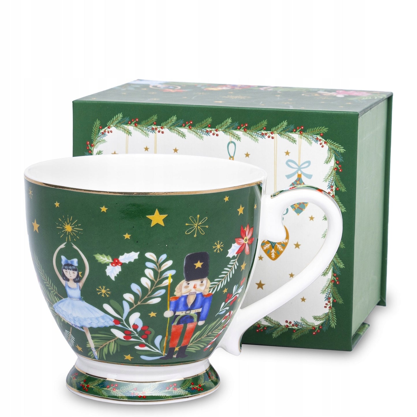 Kubek porcelana 380 ml świąteczny porcelanowy zielony prezent na mikołajki