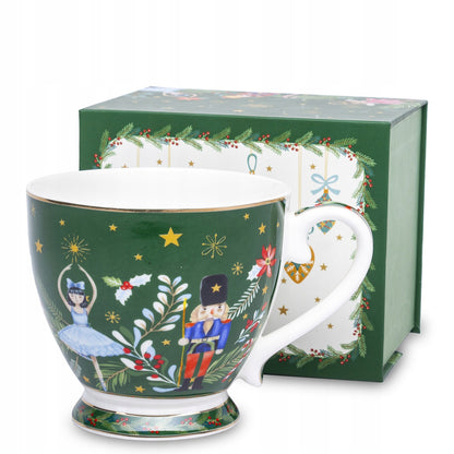 Kubek porcelana 380 ml świąteczny porcelanowy zielony prezent na mikołajki