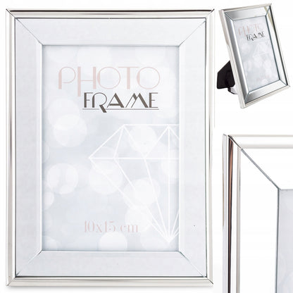 srebrna ramka na zdjęcie 10x15 lustrzana glamour stawiana zawieszana