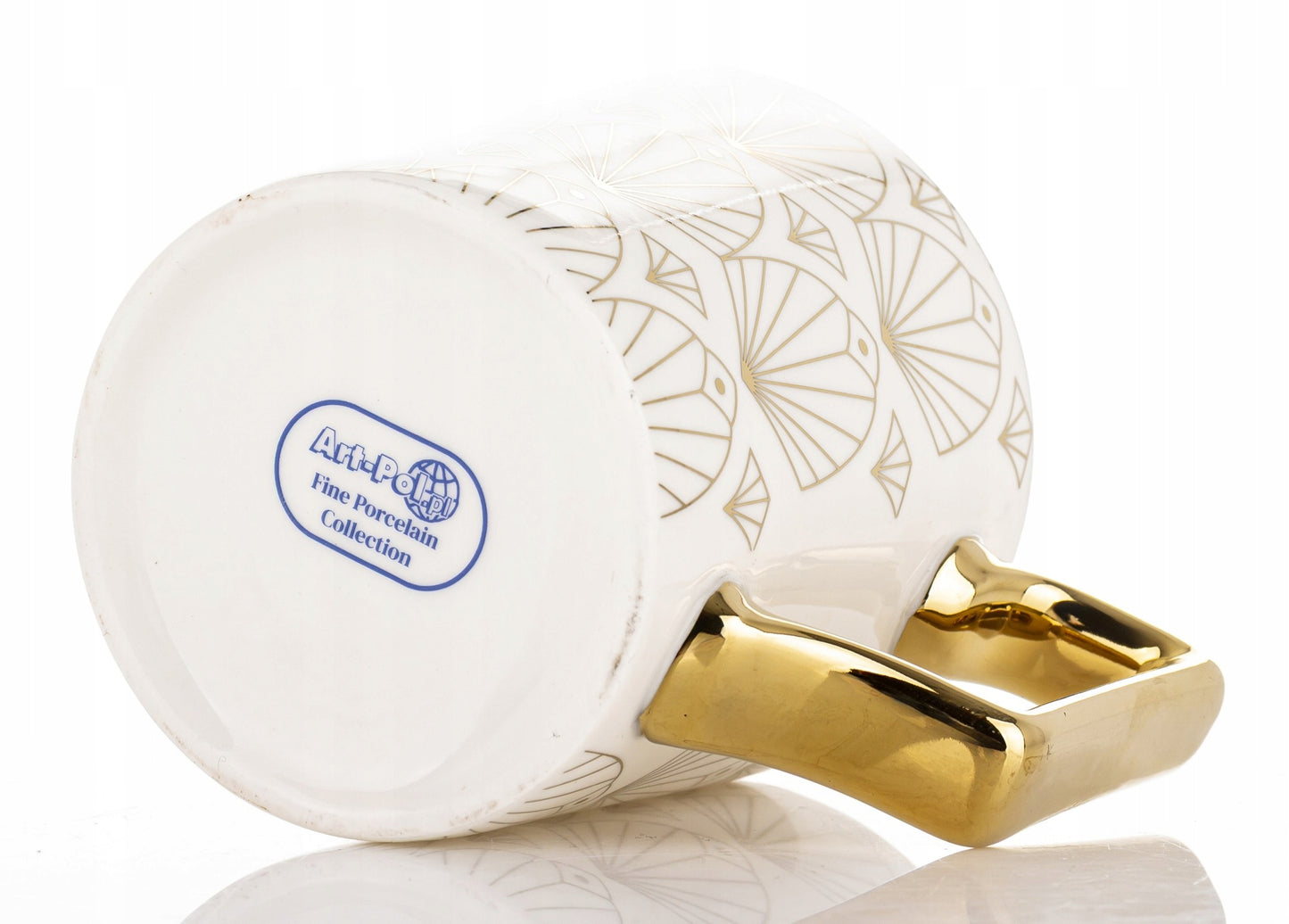 Porcelanowy Kubek elegancki złote ucho 310ml na prezent kawa herbata