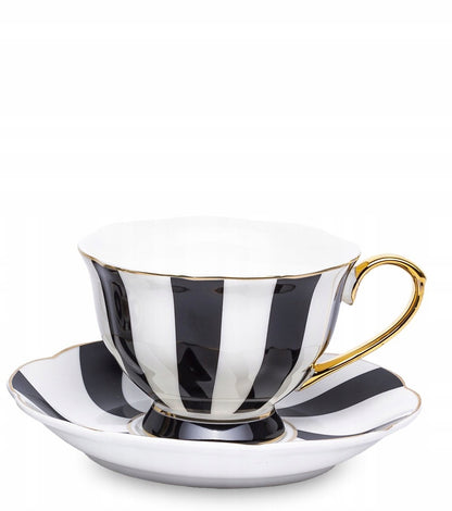 Komplet filiżanek porcelanowych 220 ml 2szt. biało-czarne złote