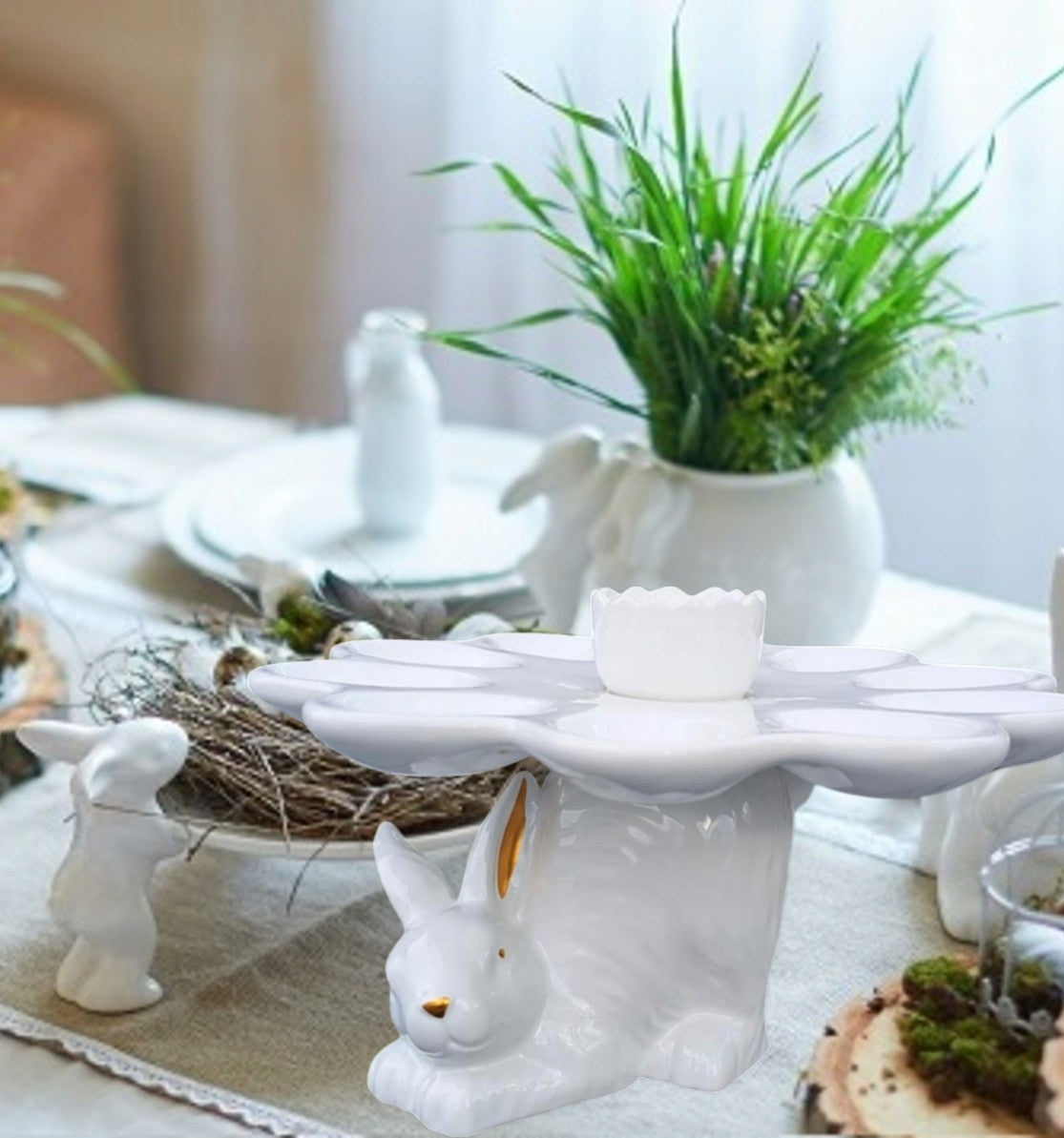 Podstawka na Jajka pisanki z zajączkiem talerz patera figurka wielkanocna