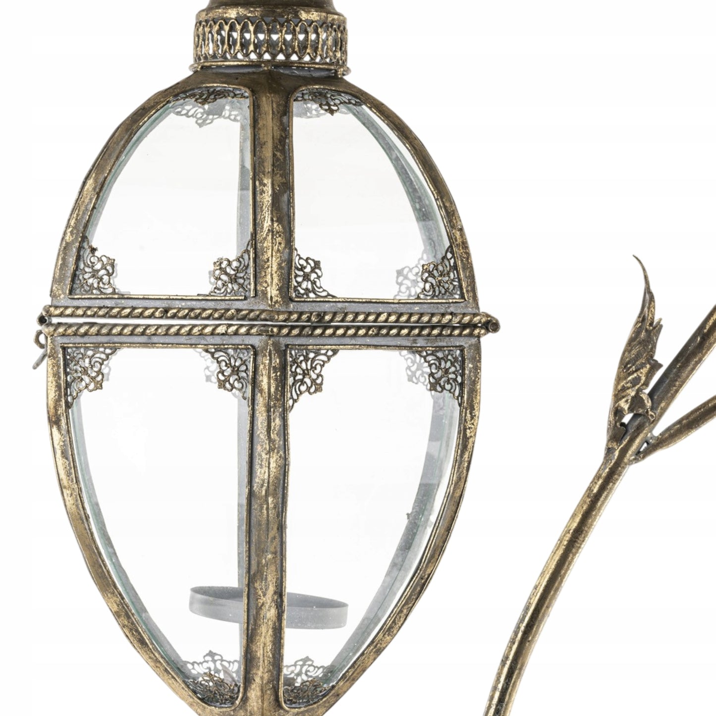 Lampion Złoty Retro Stojący Wiszący Świecznik Latarenka Metal Szkło 90 cm