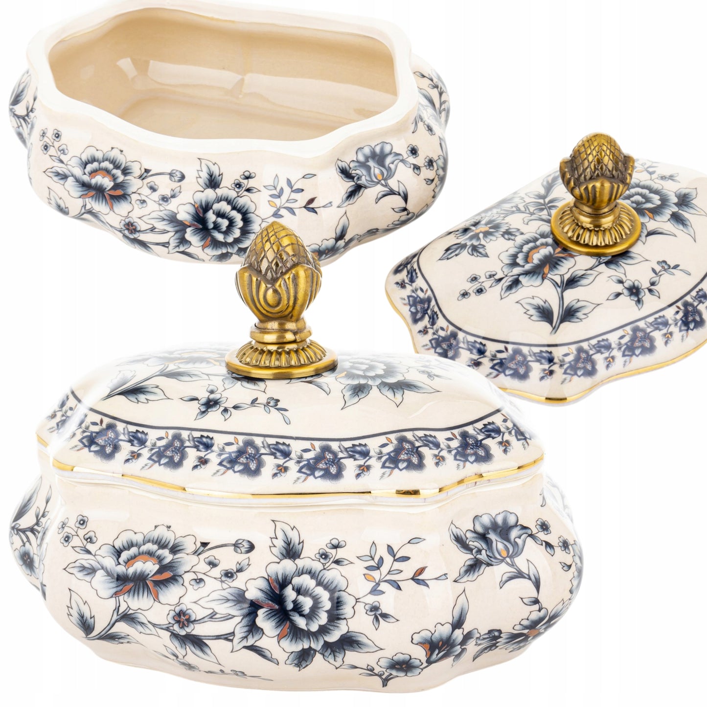 Pojemnik ceramiczny Szkatułka na biżuterię postarzany puzderko retro złoty