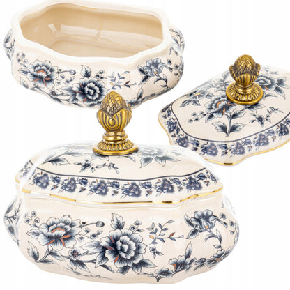 Pojemnik ceramiczny Szkatułka na biżuterię postarzany puzderko retro złoty