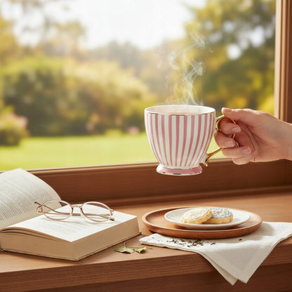 Kubek porcelanowy w pudełku na prezent różowy biały porcelana 450 ml