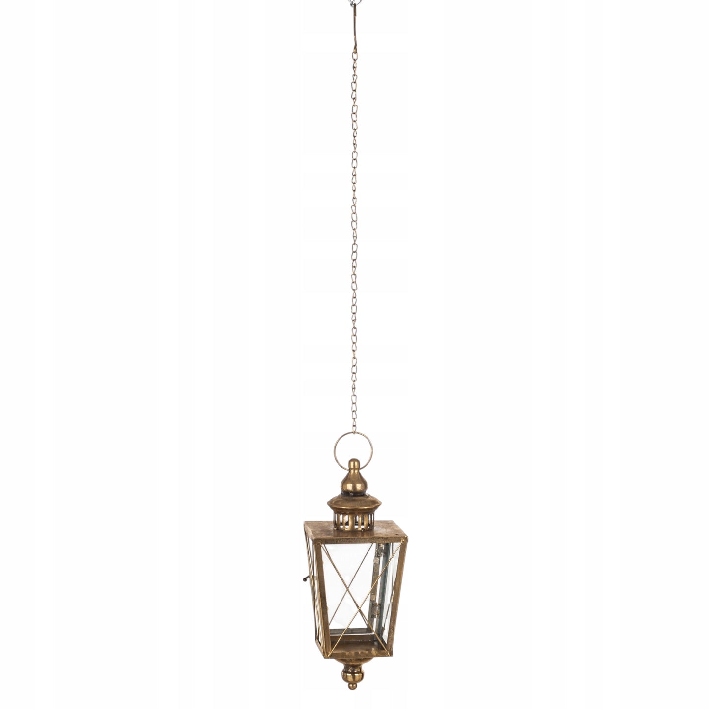 Metalowy lampion złoty wiszący szklany latarnia złota retro dekoracja hak