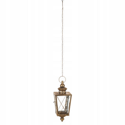 Metalowy lampion złoty wiszący szklany latarnia złota retro dekoracja hak