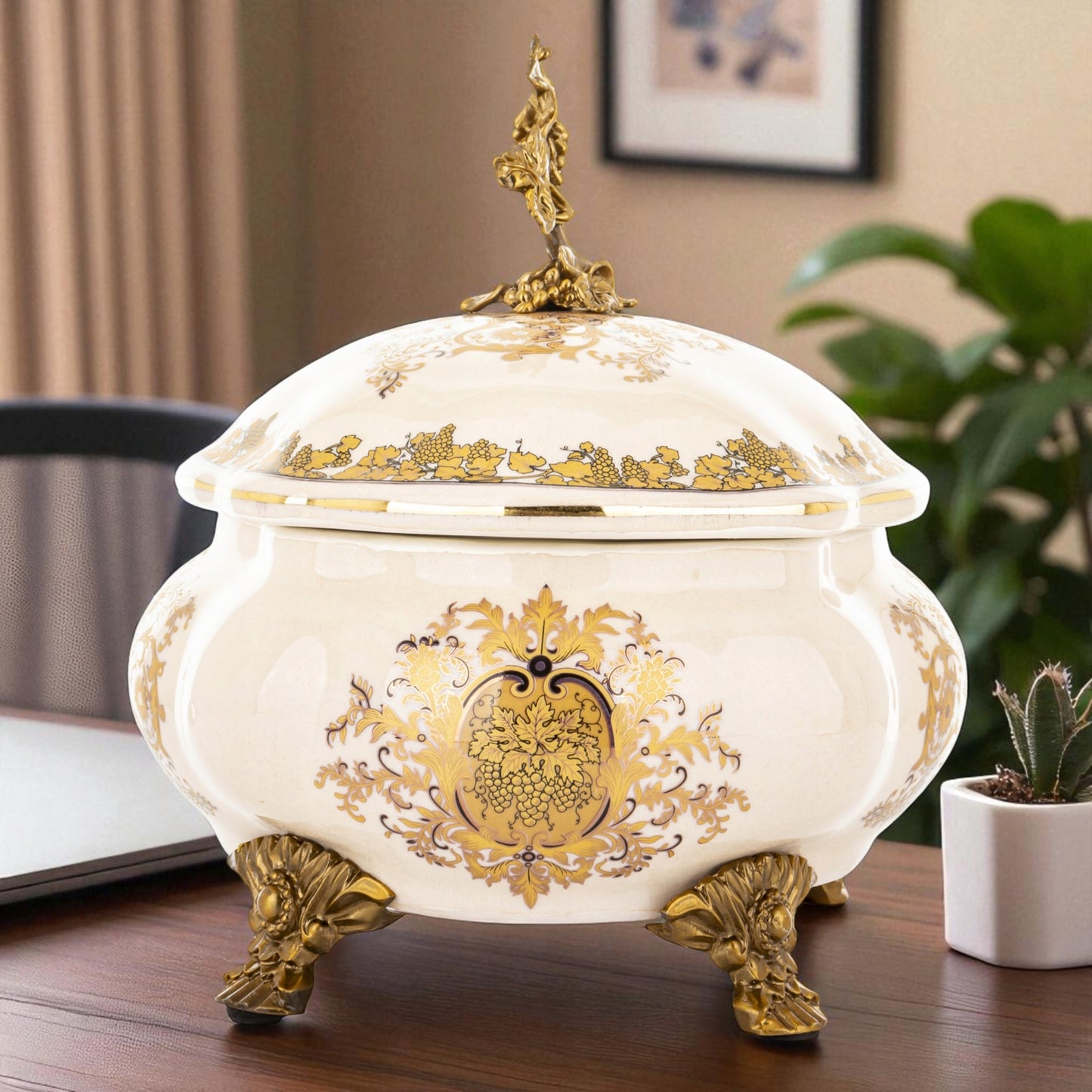Szkatułka na biżuterię postarzany dekoracja ceramiczny retro złoty pojemnik