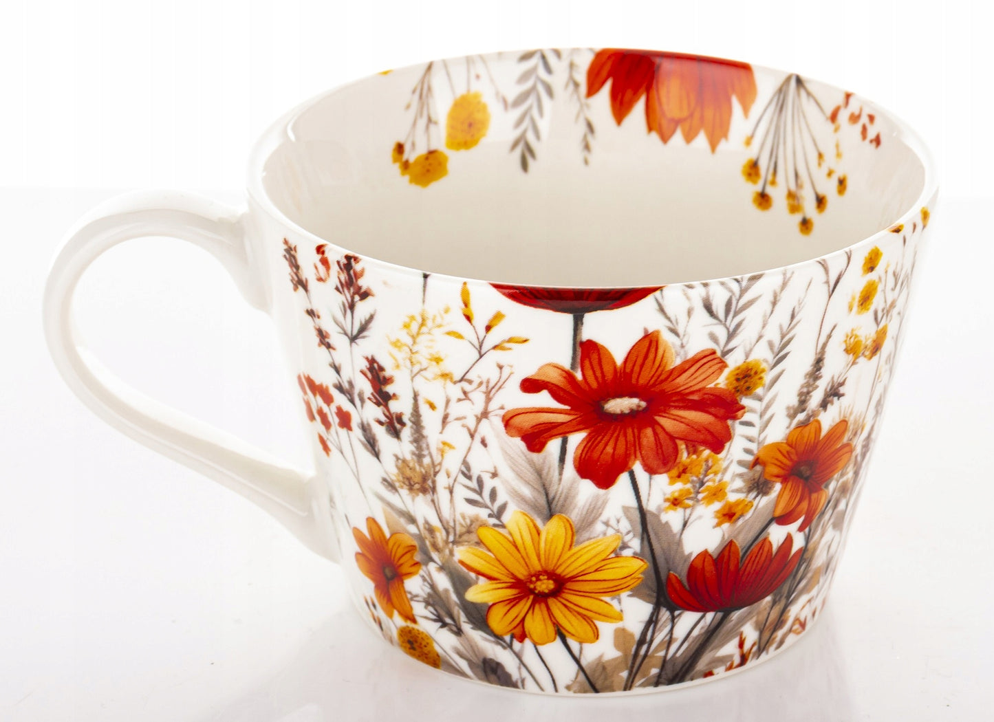 Kubek porcelanowy w kwiaty do kawy herbaty zmywarki mikrofali duży 450 ml