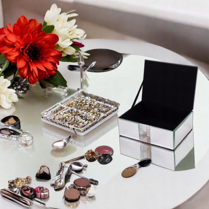 Szkatułka lustrzana glamour perłowa Organizer Na Biżuterię Kuferek Pudełko