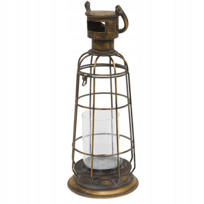 Lampion metalowy z wkładem szklanym ciemny złoty vintage loft 51 cm