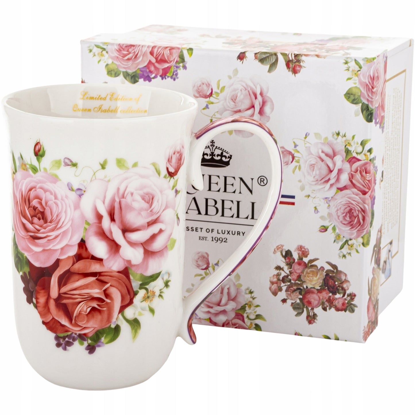 Kubek porcelanowy 400 ml w róże elegancki kubek kwiatowy prezent w pudełku