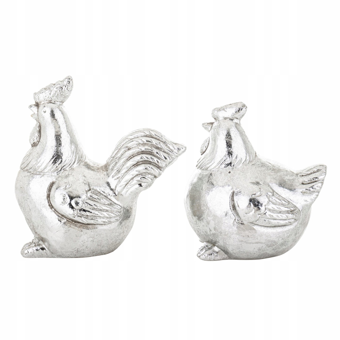 2 szt Figurka wielkanocna kogut i kura 12x7,5x12 srebrna