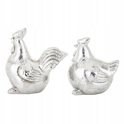 2 szt Figurka wielkanocna kogut i kura 12x7,5x12 srebrna