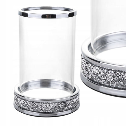 Świecznik szklany srebrny glamour cylinder dekoracja stołu lampion
