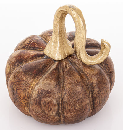 Ozdoba jesienna dynia drewniana brązowa 13x12x12 cm
