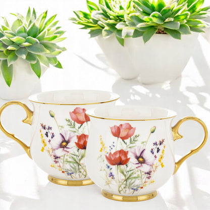 Porcelanowy duży kubek w kwiaty filiżanka do kawy herbaty 450 ml w pudełku