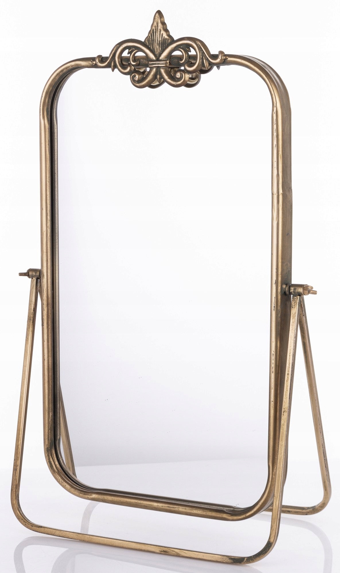 Lustro stojące prostokątne metalowe złote na toaletkę 57 x 37 cm barokowe