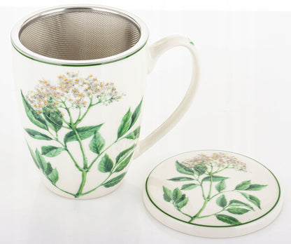 Elegancki kubek ceramiczny z zaparzaczem w pudełku prezentowym