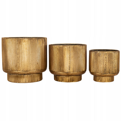 3 szt Osłonka 29, 24, 20,5 cm metalowa złoty zestaw doniczka